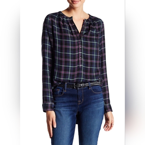 Lucky Brand Tops - Lucky Brand Girlfriend Plaid Shirt Long Sleeve Popover Tunic Womens Medium